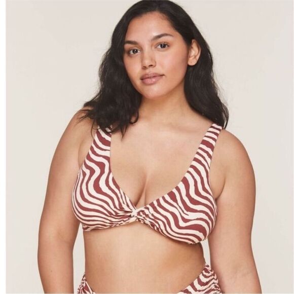 Andie The Portofino Top Zebra Bias Stripe Truffle Bikini Twist Top New Lg - Picture 1 of 7